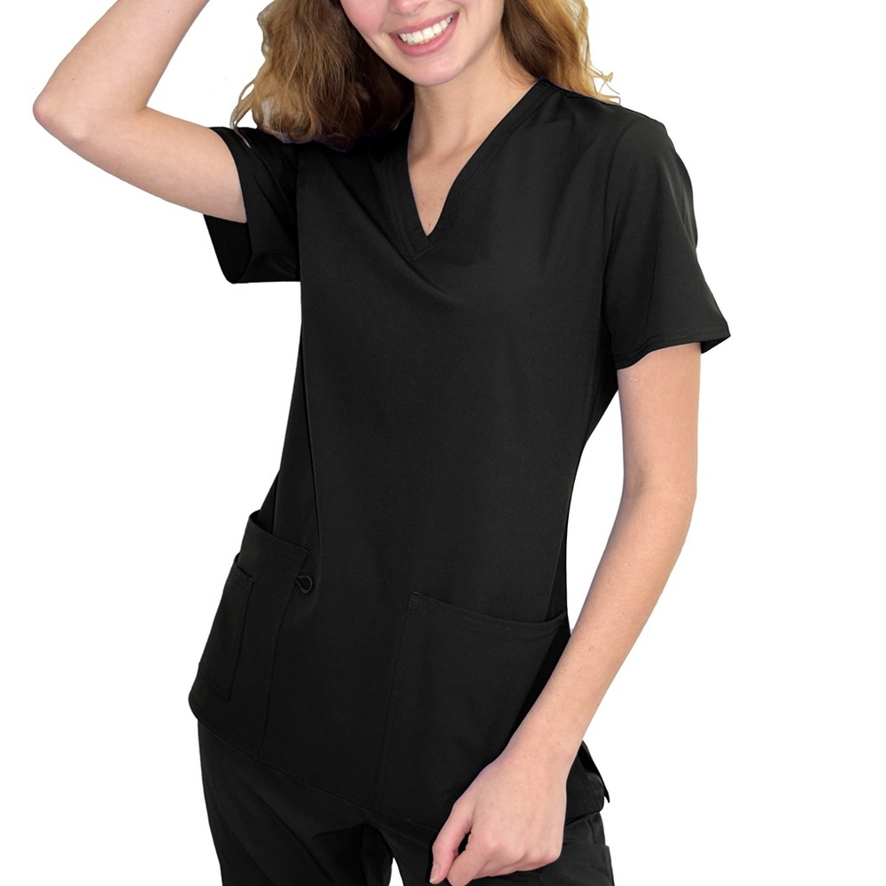 Stylish Black Short Sleeve Scrub Top